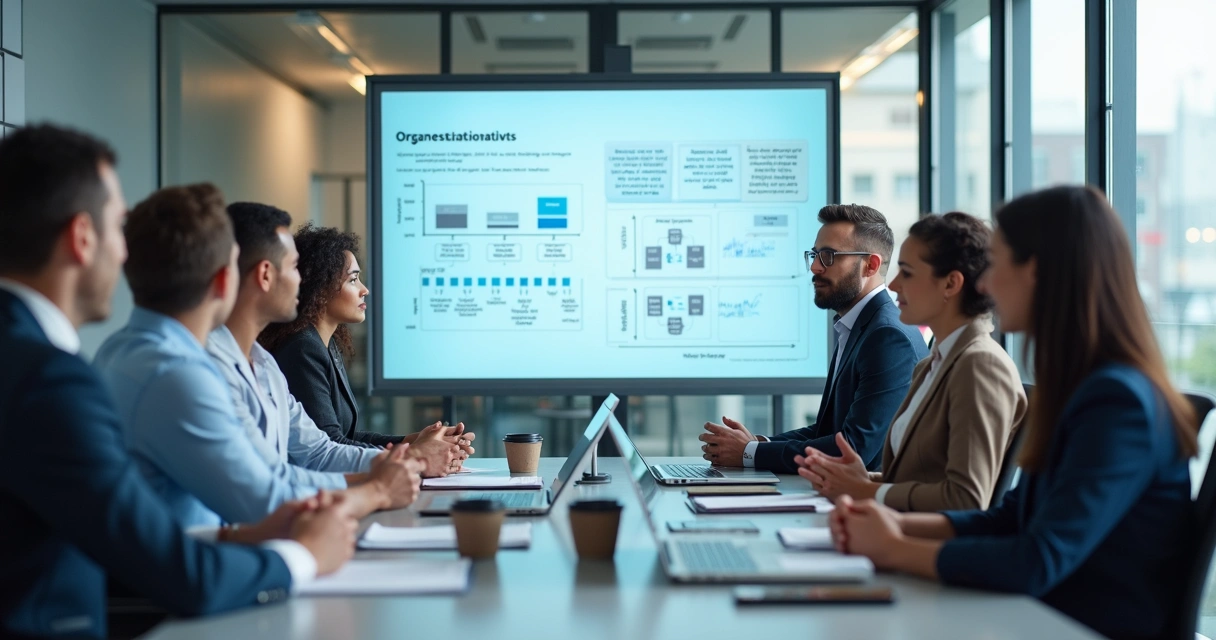 Equipe em reunião observando mudanças no trabalho 