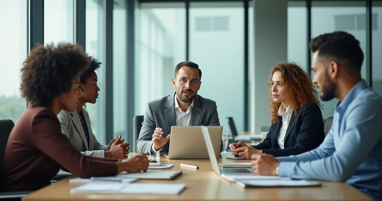 Equipe multicultural em reunião observando expressões e gestos 