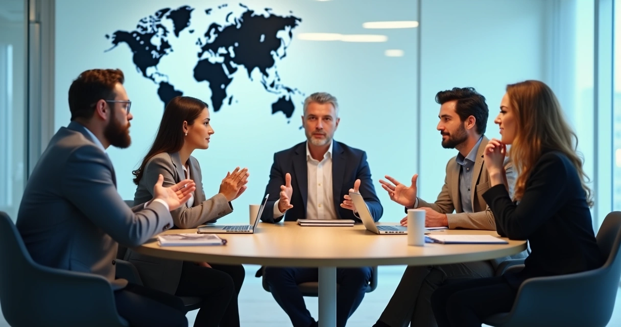 Grupo multicultural em reunião com gestos variados