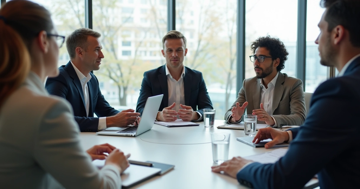 Profissionais em reunião observando gestos e expressões
