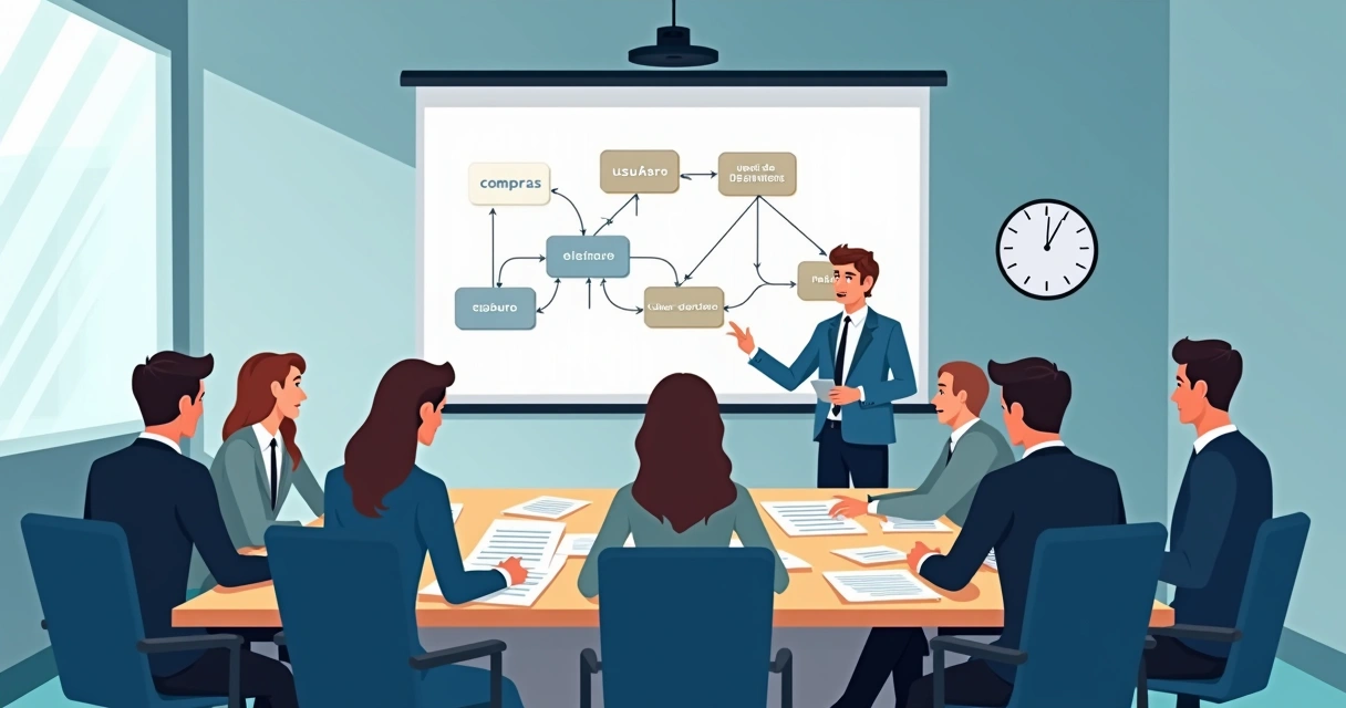 Reunião com vários decisores em mesa corporativa