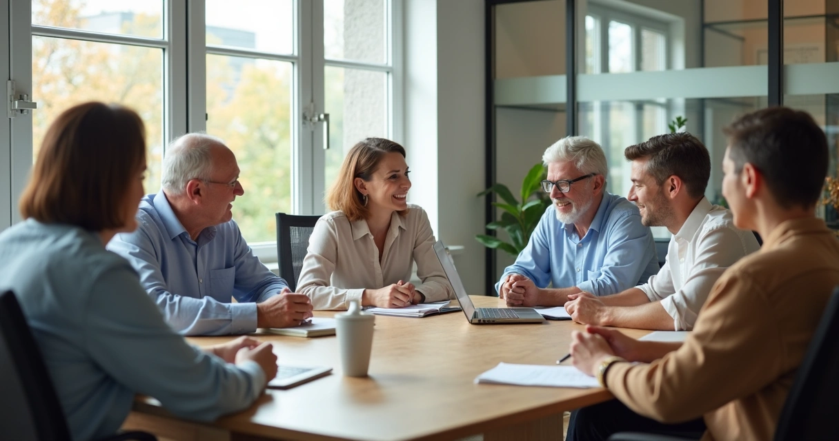 Equipe multigeracional em reunião de trabalho