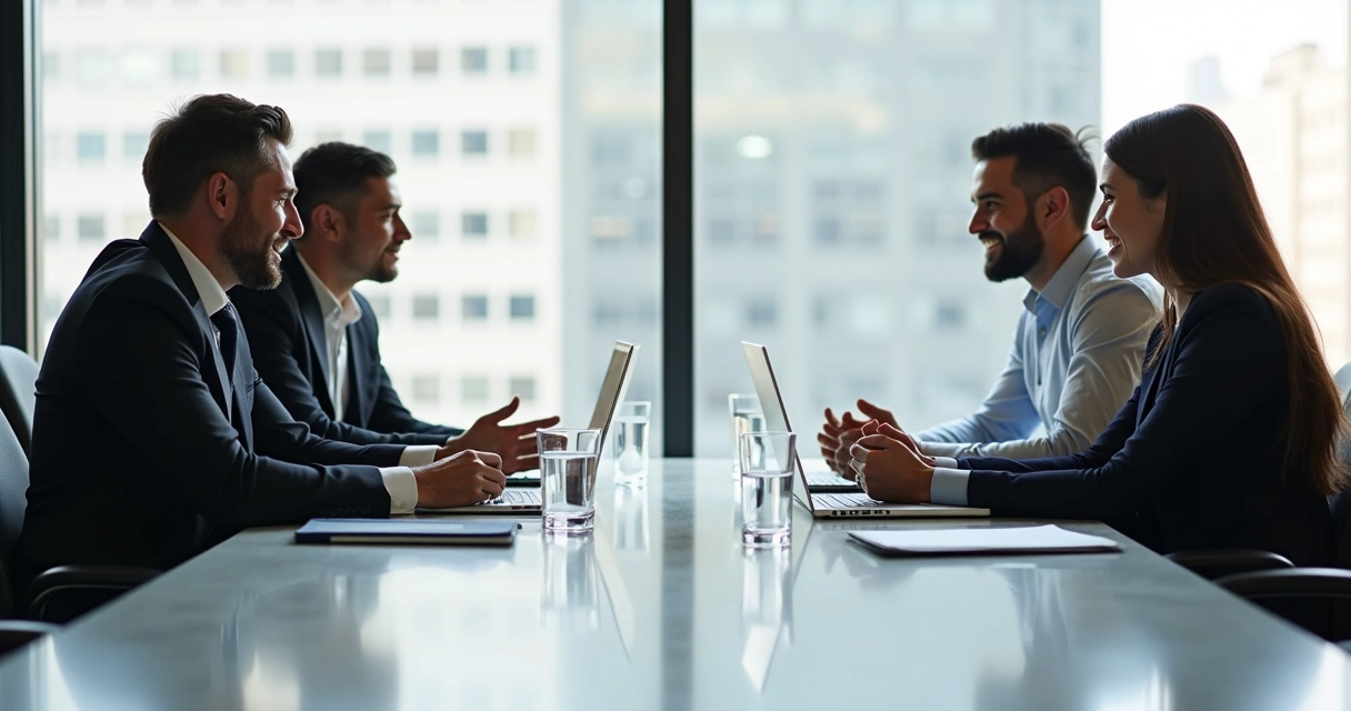 Negociação B2B durante reunião com troca de olhares 