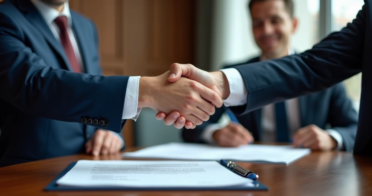 Reunião entre empresas negociando venda de alto valor 