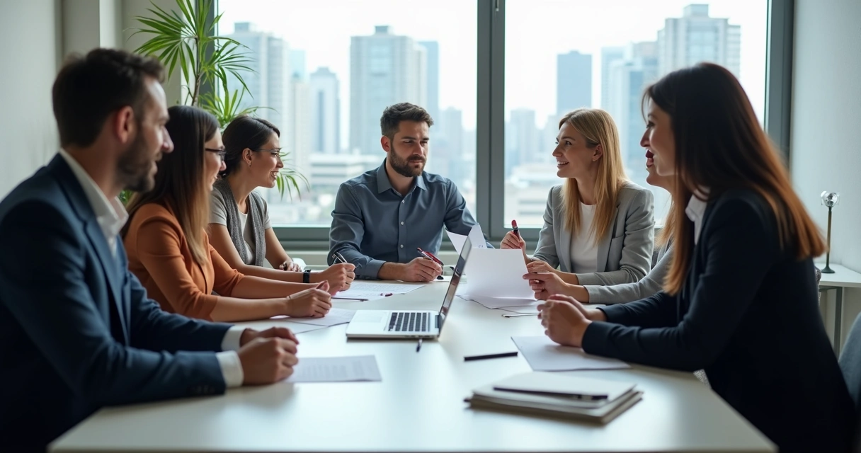 Reunião de pessoas conversando sobre aluguel de imóvel 