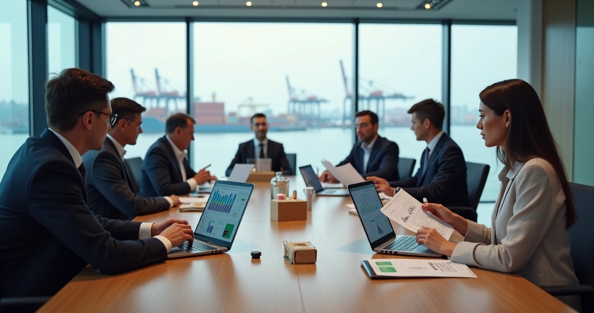 Reunião entre empresas negociando parceria B2B de importação 