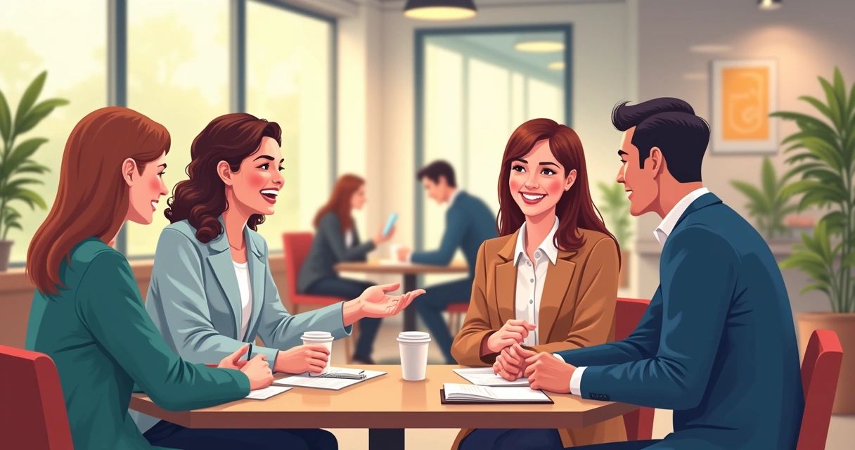 Profissionais conversando em um café durante reunião de negócios 