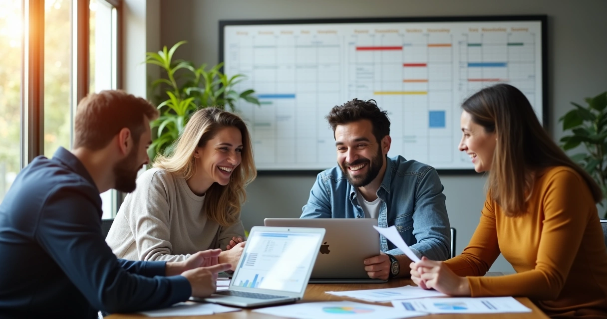 Pessoas conversando durante reunião de negócios com café na mesa