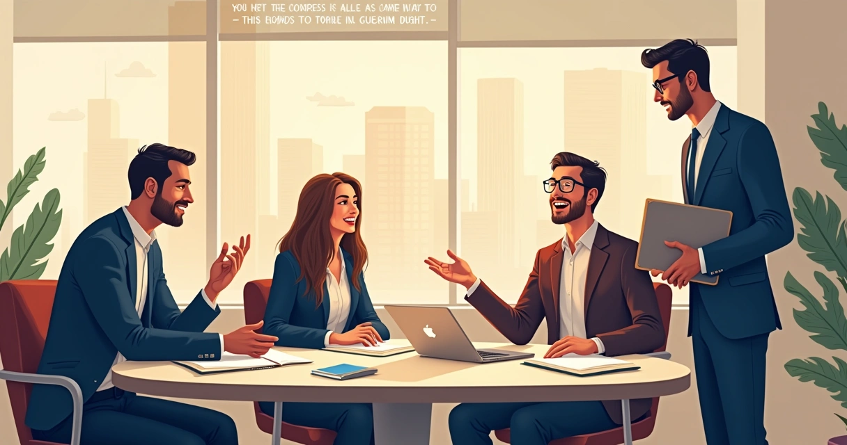 Profissionais em uma reunião de negócios discutindo propostas em um escritório moderno.