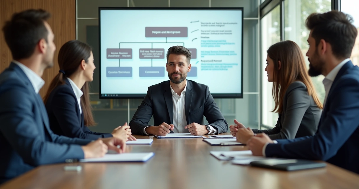 Reunião de onboarding com líder e equipe em escritório 