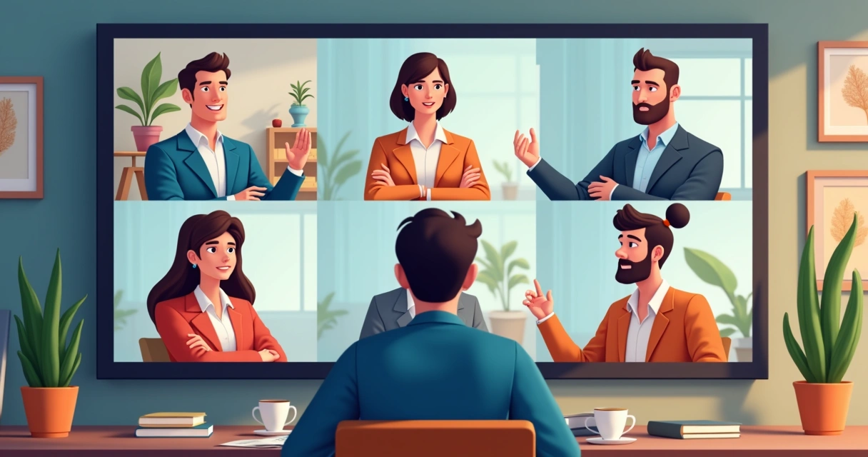 Equipe em reunião online, destaques em expressões faciais e gestos