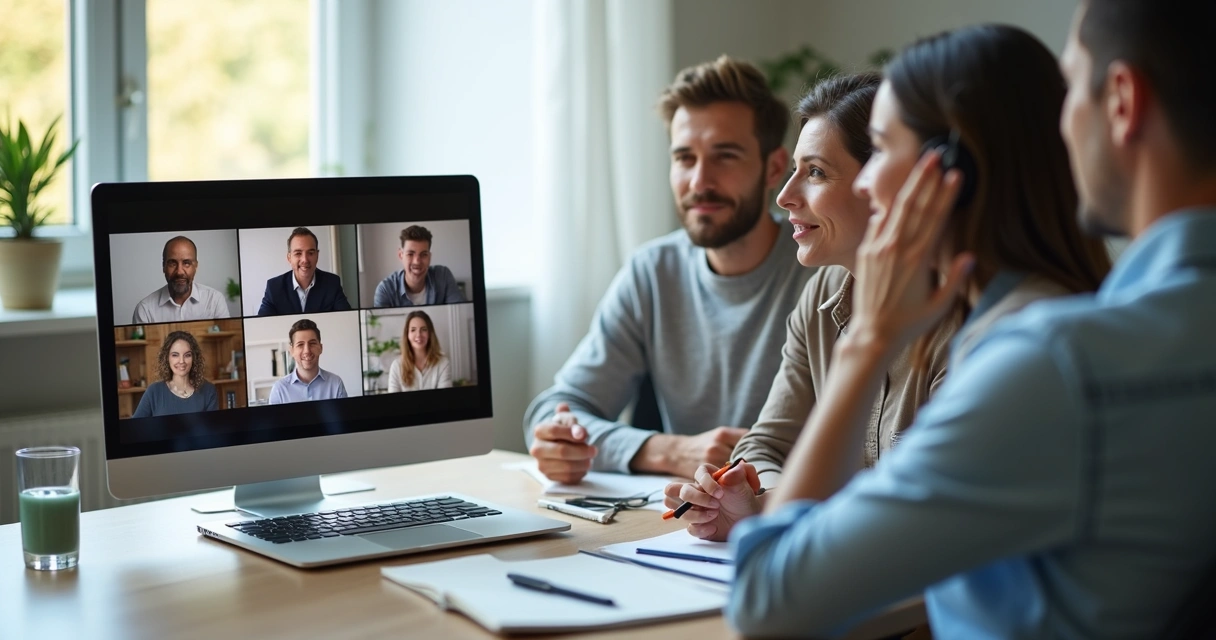 Participantes em reunião virtual ouvindo com atenção