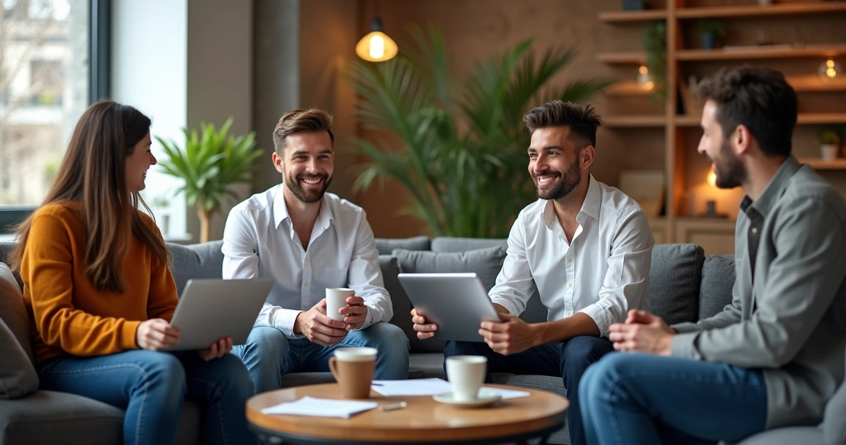 Reunião informal entre agência de social media e cliente 