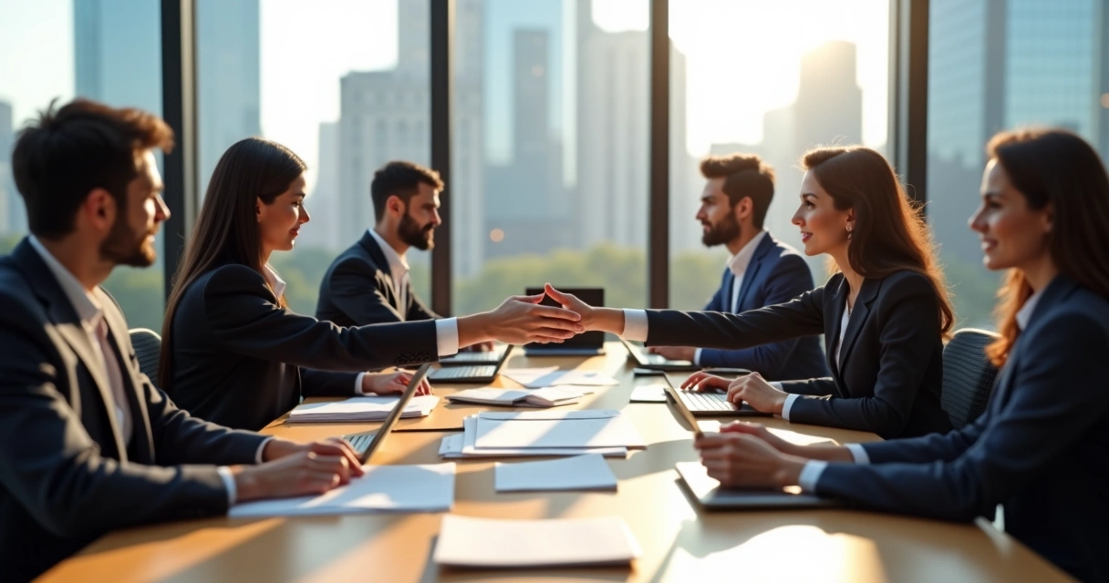 7 Exemplos de Escritórios que Escalaram com Parcerias Profissionais jurídicos em reunião de parceria em escritório moderno