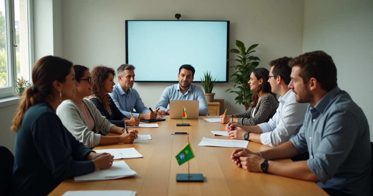 Reunião política com pessoas sentadas em sala discutindo estratégia de campanha 