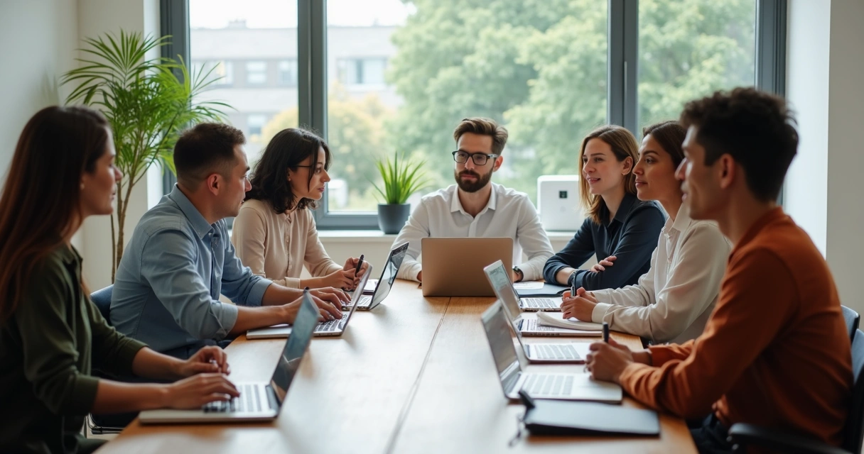 Equipe em reunião fazendo pausa breve em silêncio