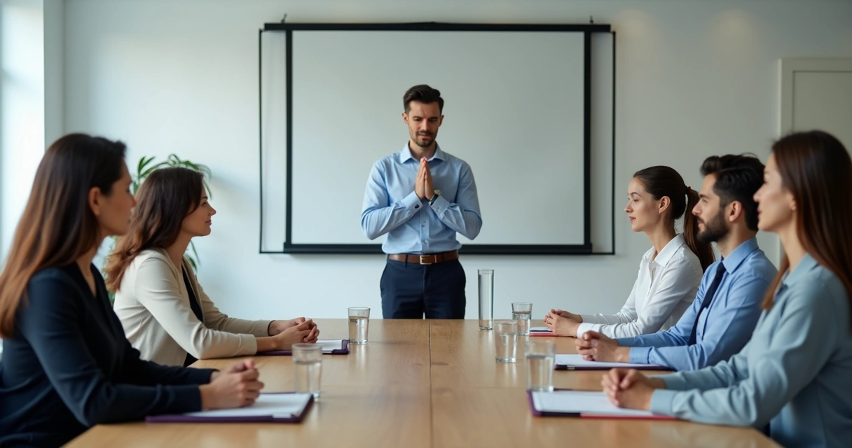 Equipe em pausa breve de respiração em reunião
