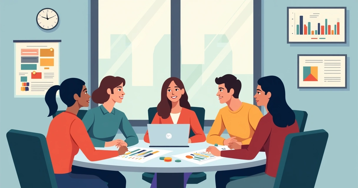 Reunião de trabalho em pequena empresa discutindo estratégias de comunicação 