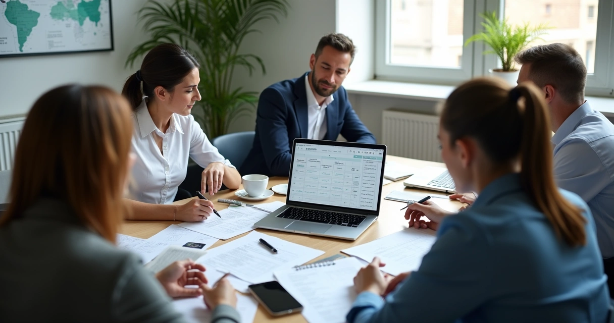Pequena equipe revisando negócios e próximos contatos 