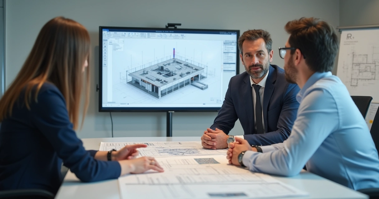 Reunião entre perito e assistente técnico em ambiente de engenharia 