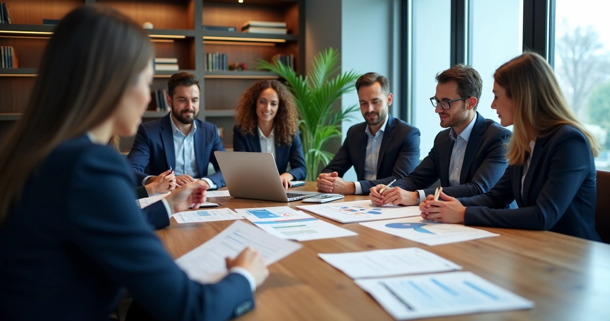Equipe jurídica analisando perfil de cliente ideal em reunião 