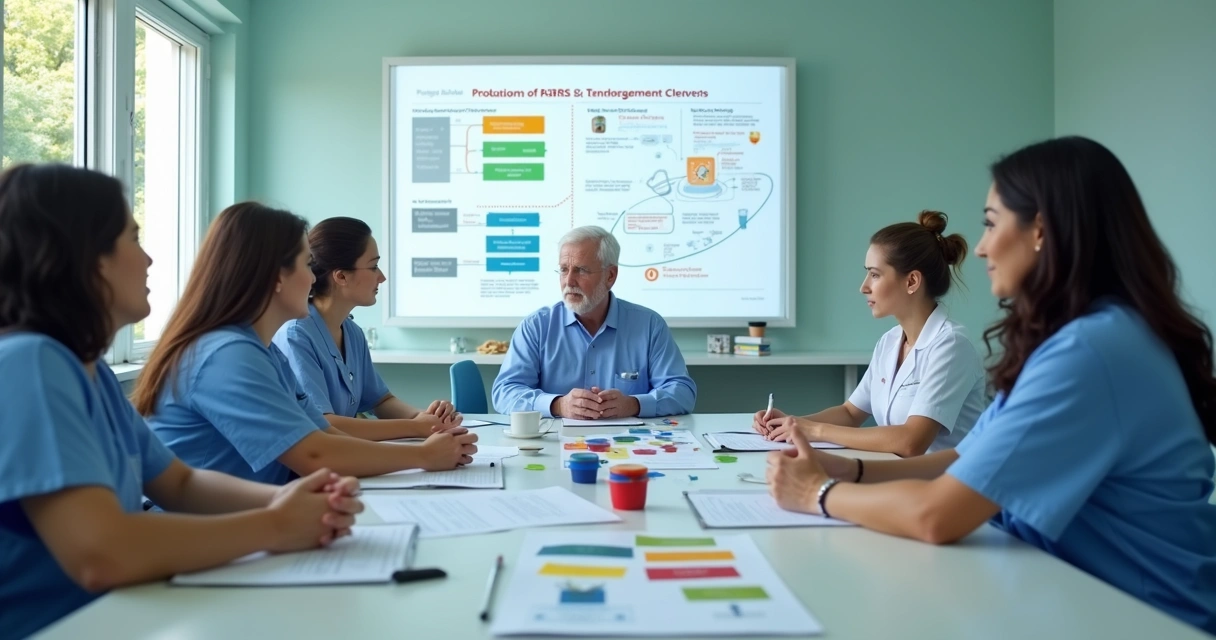 Reunião de equipe elaborando plano de gerenciamento de resíduos de saúde 