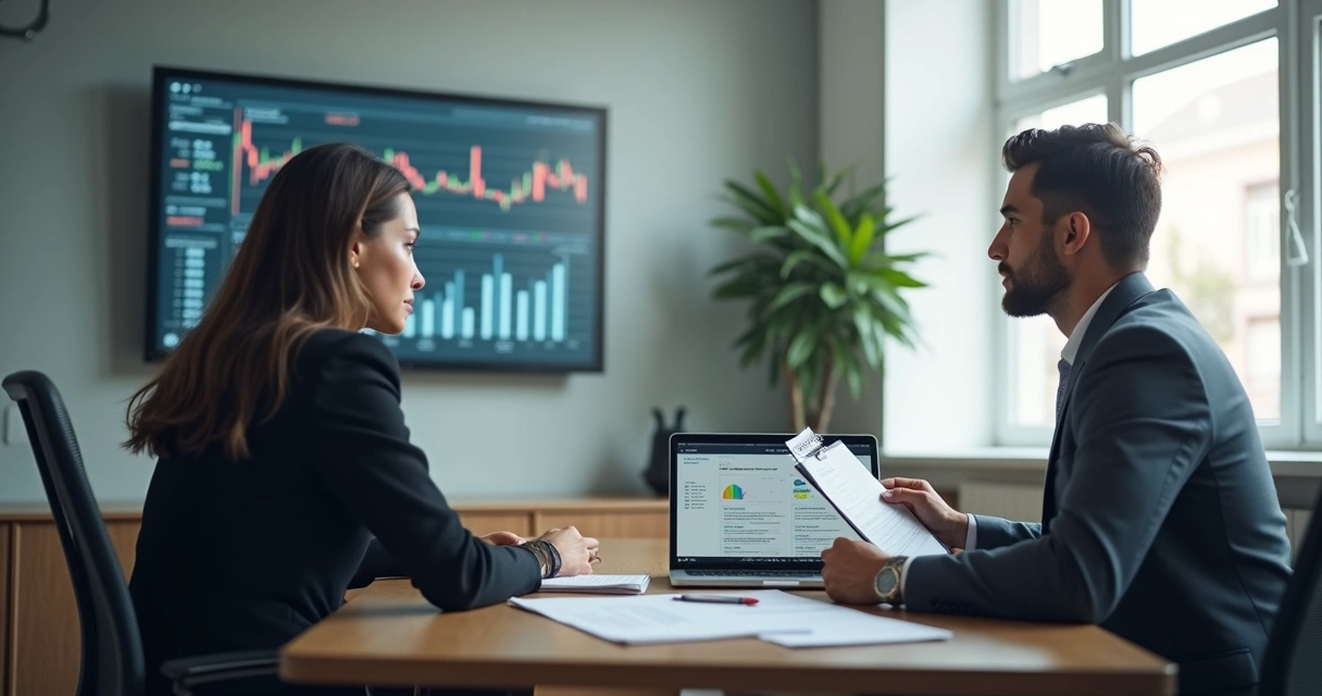 Consultor apresentando pitch para empresário em reunião 