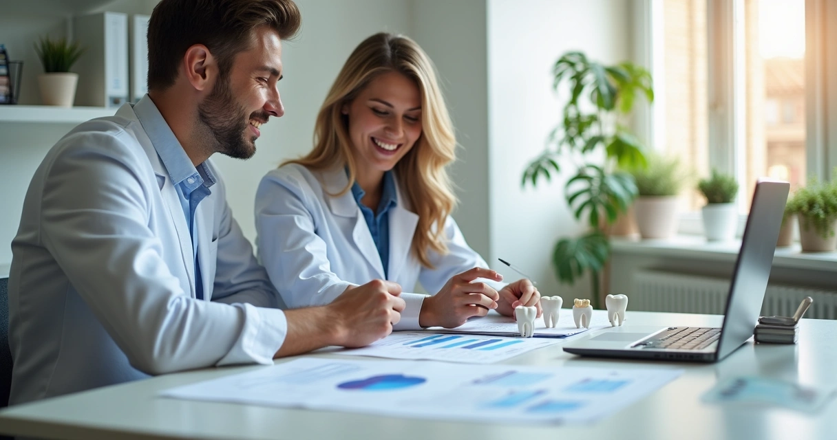 Planejamento contábil em reunião de dentista e contador 