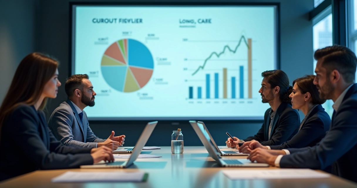 Equipe reunida discutindo planejamento financeiro 