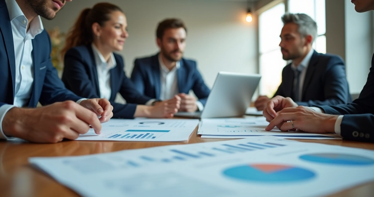 Empresário analisando documentos de planejamento empresarial 