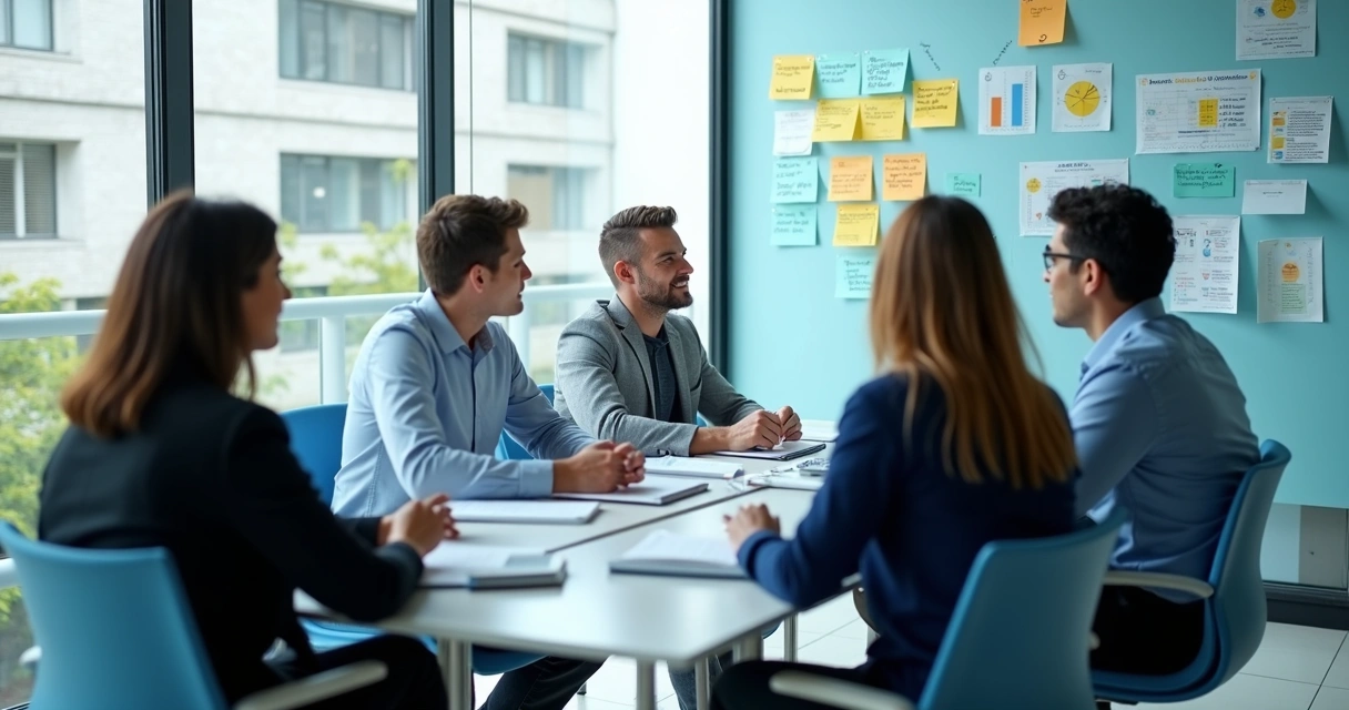 Equipe em reunião definindo metas para implantação de LMS 
