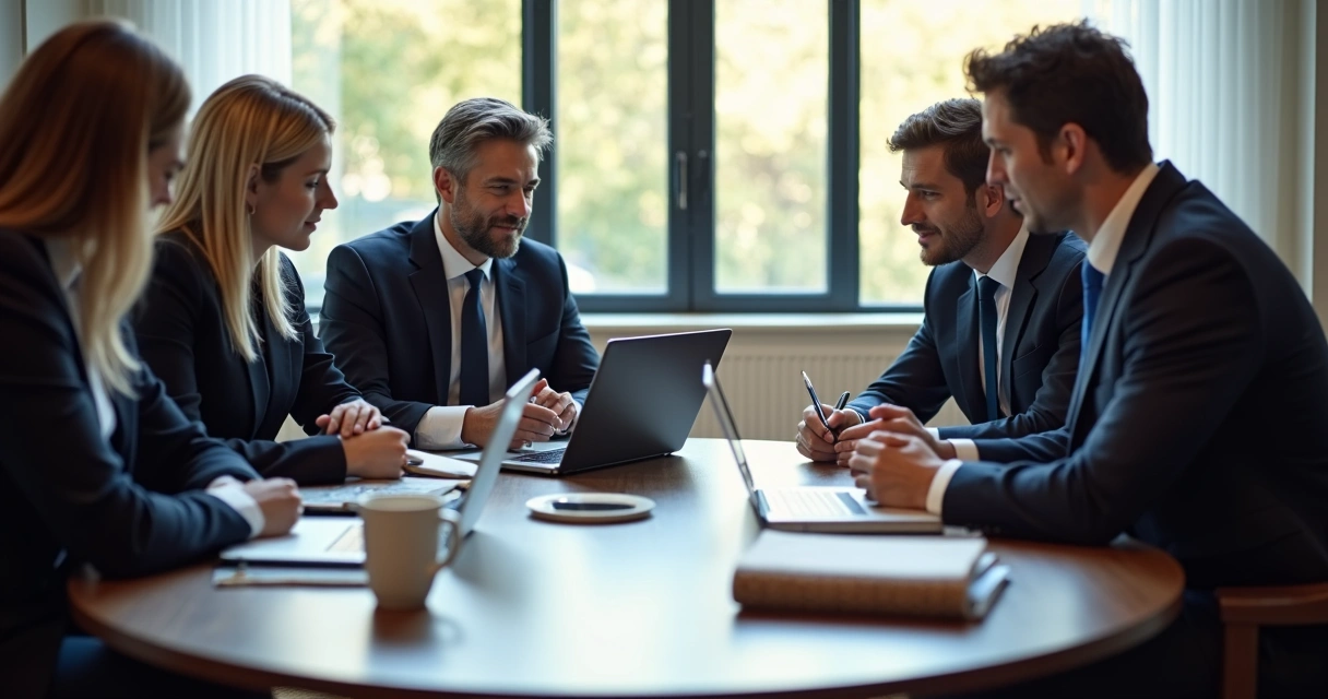 Reunião de advogados planejando campanha digital