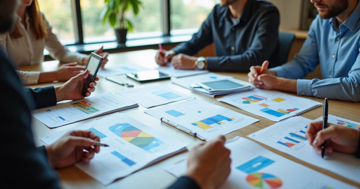 Reunião de planejamento operacional com pessoas analisando planilhas 