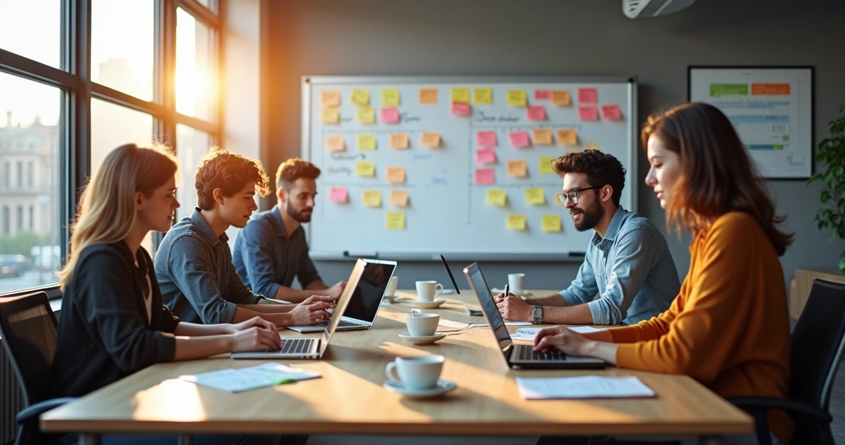 Reunião ágil com equipe de software planejando backlog