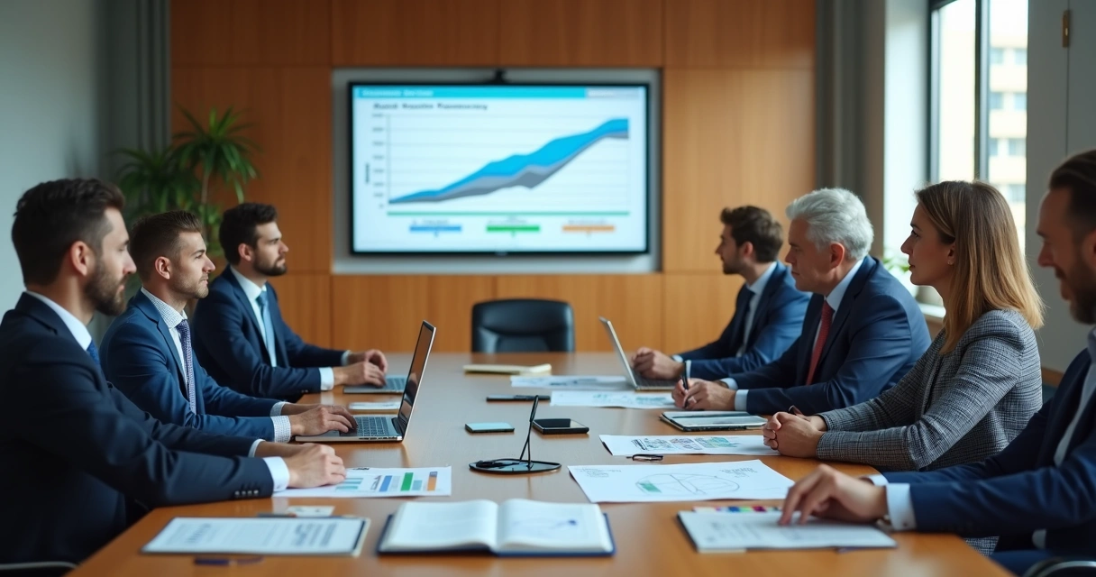 Equipe reunida analisando plano de reestruturação empresarial 