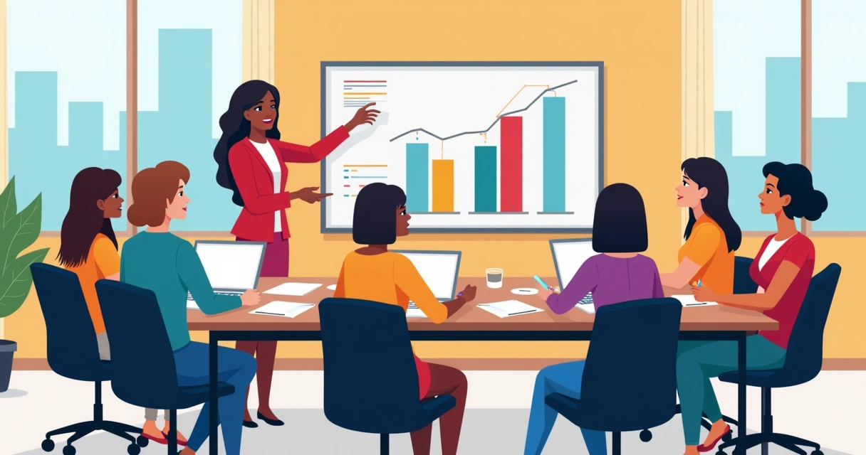 Mesa de reunião com várias mulheres debatendo ideias políticas 