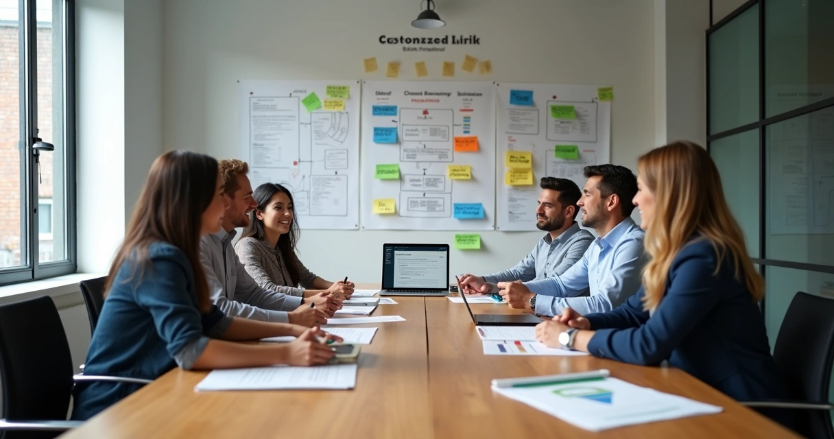 Equipe analisando posicionamento de marca em reunião 