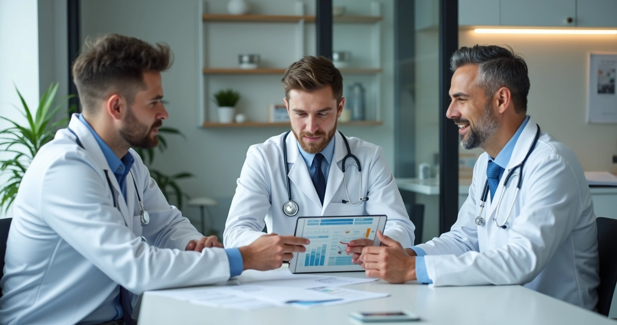 Profissionais de saúde discutindo obrigações fiscais 