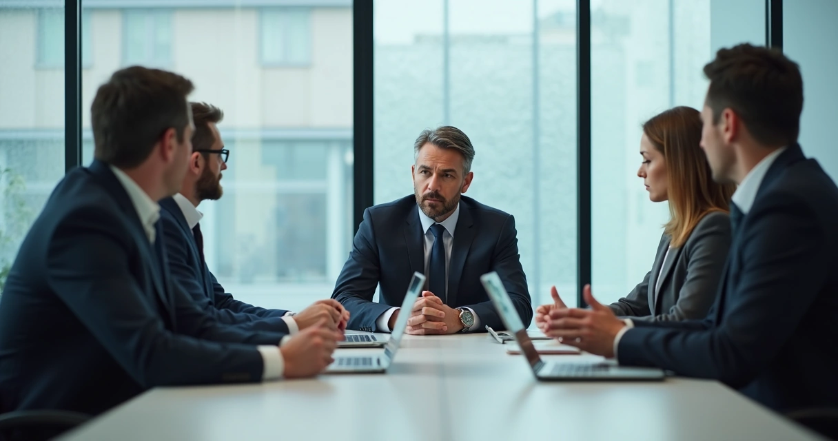 Pessoa em reunião de trabalho com postura retraída