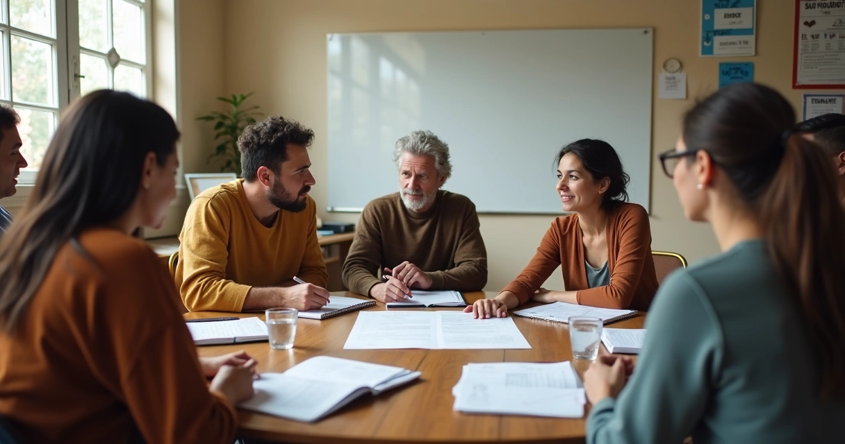 Grupo em reunião de projeto social comunitário 