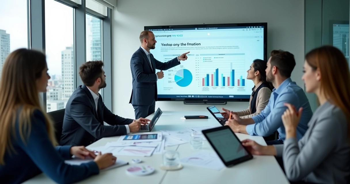 Grupo analisando proposta de serviço digital na tela