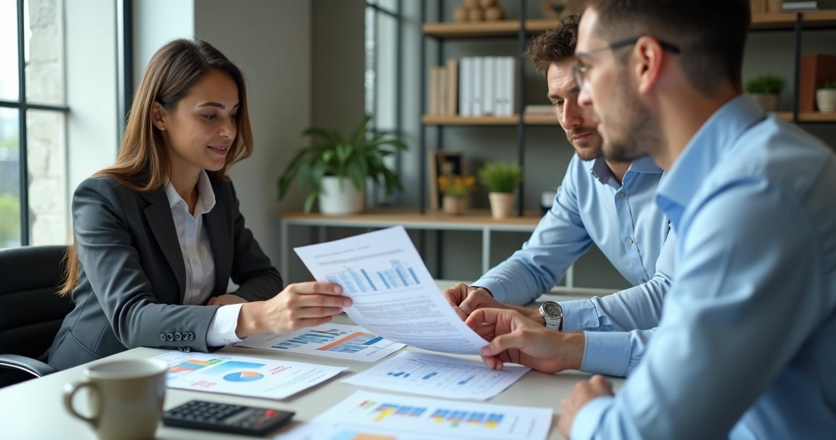 Reunião profissional sobre reajuste de contrato financeiro 