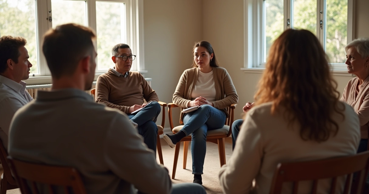 Grupo em círculo em conversa de reconciliação 