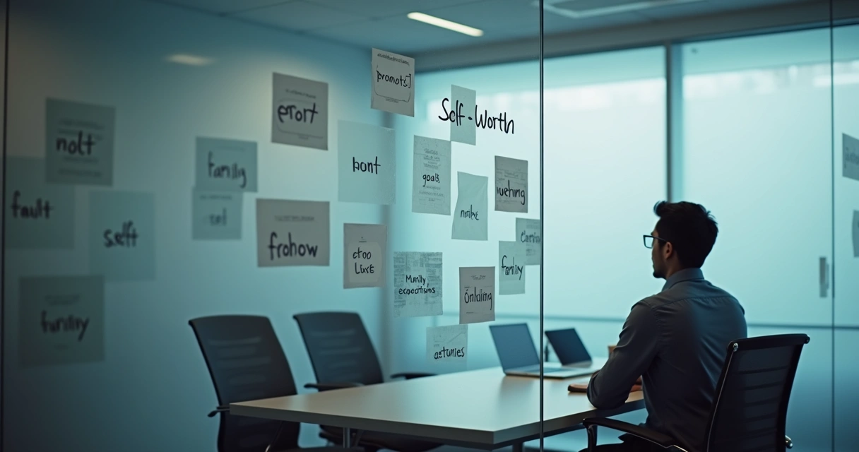 Profissional em reunião refletindo sobre promoção