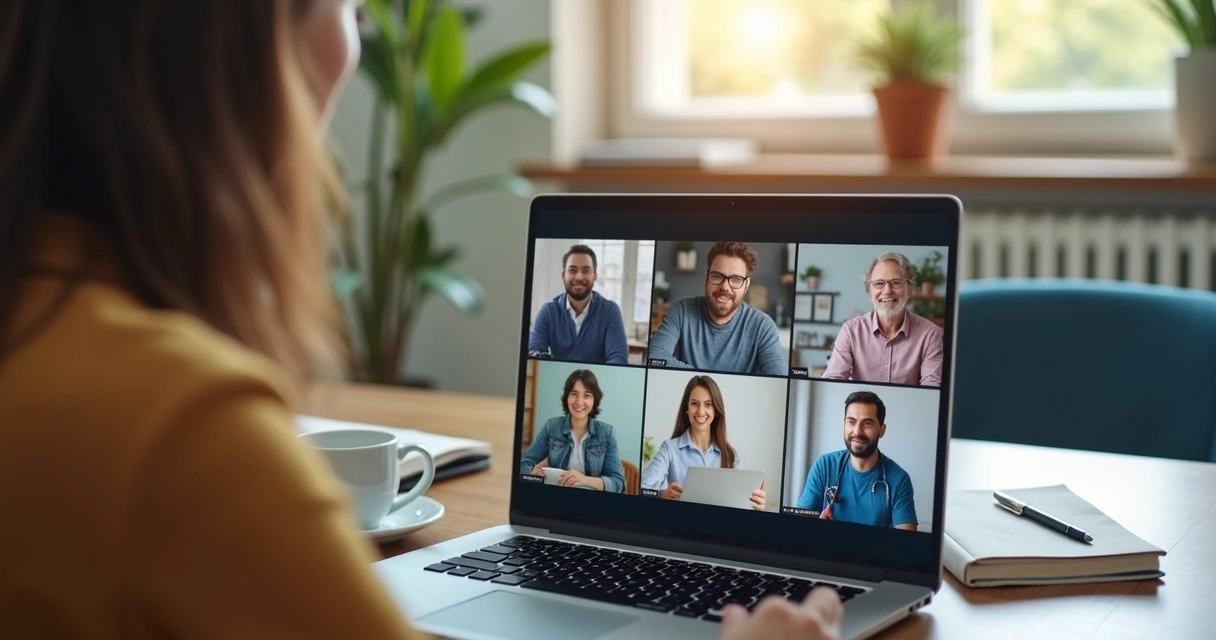 Equipe em videoconferência com diálogo acolhedor 