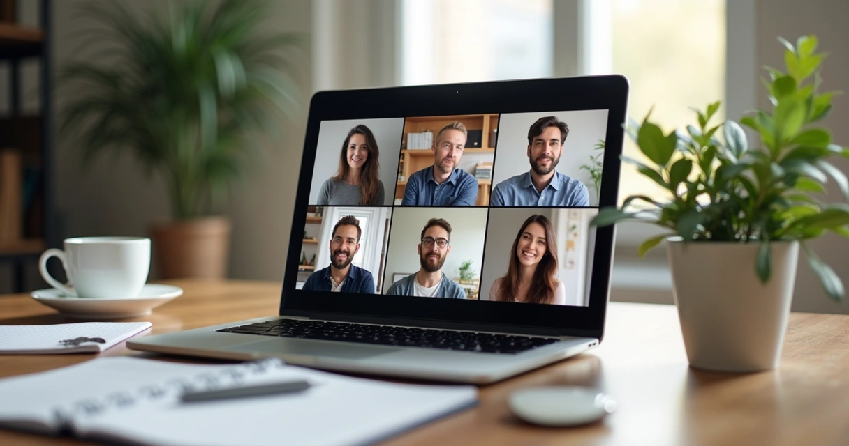 Equipe em videochamada com escuta ativa e clima de confiança