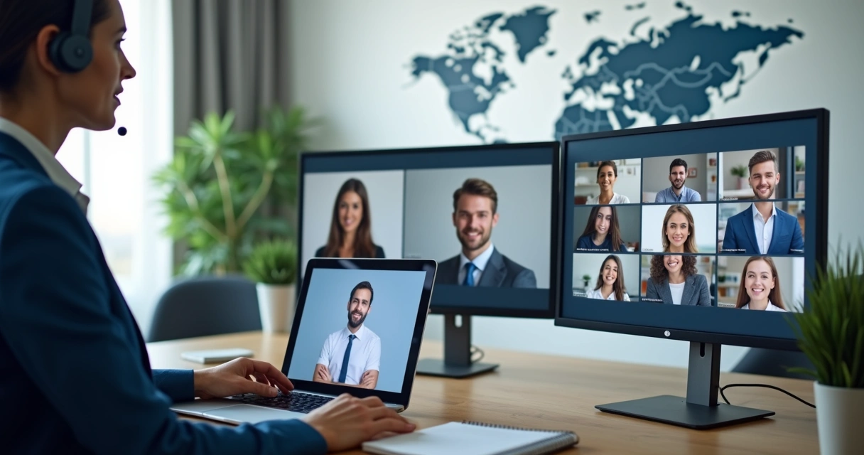 Equipe em videoconferência com pessoas em países diferentes 