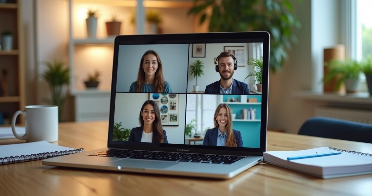 Equipe em videoconferência com clima colaborativo 