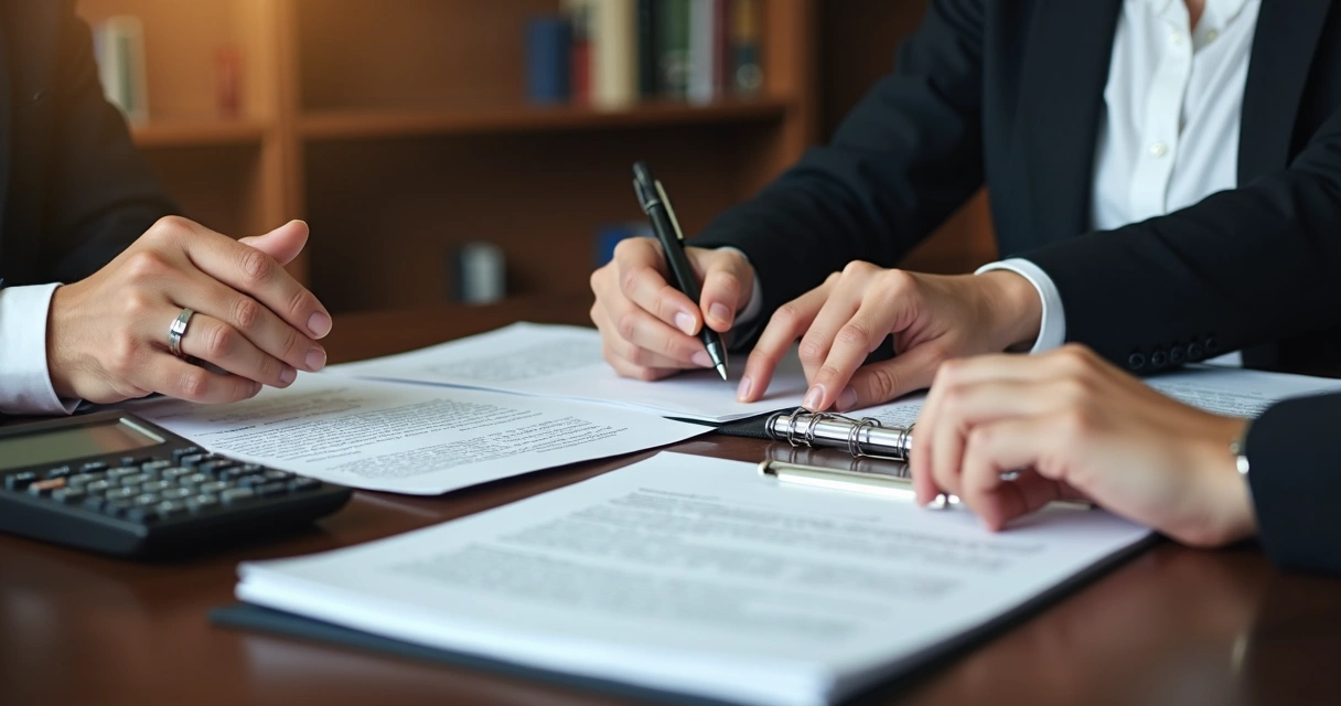 Reunião de renegociação de dívida com contrato e calculadora 