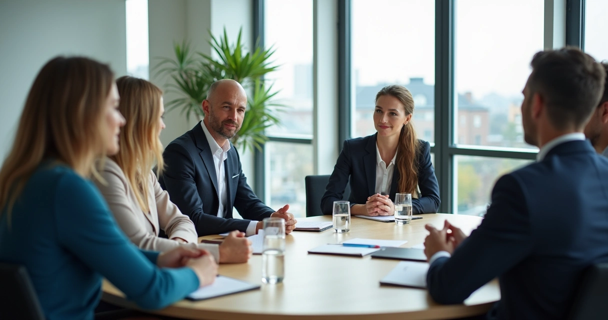 Equipe em reunião de reparação e escuta no trabalho
